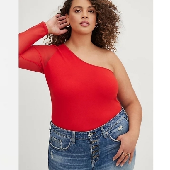 NWT Torrid One Shoulder Mesh Sleeve Top - Picture 2 of 12